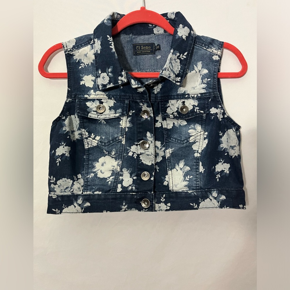Ci Sono Demin Sleeveless Cropped Teens Vest Size Large